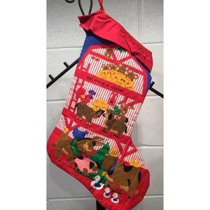Handmade Quilted Christmas Stocking Not Even A Mouse Tree Red Stripe Animal Barn